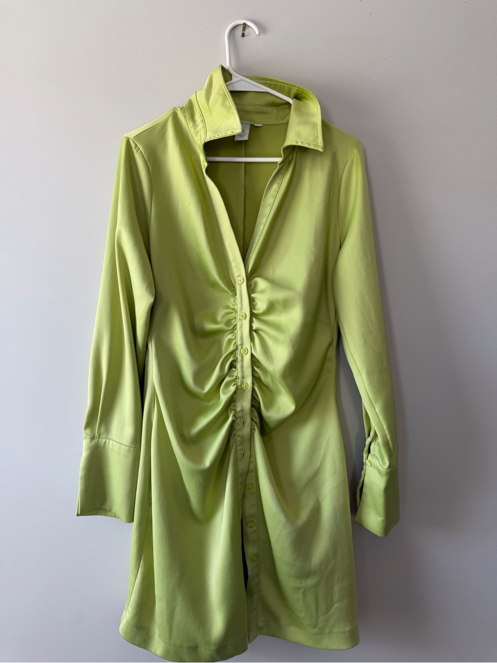 Lime Green Ruched Button-Front Women's Top OR DRESS